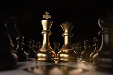 Golden King And Queen Chess Piece Concept For Business Competition And Strategy. Royalty Free Stock Photo