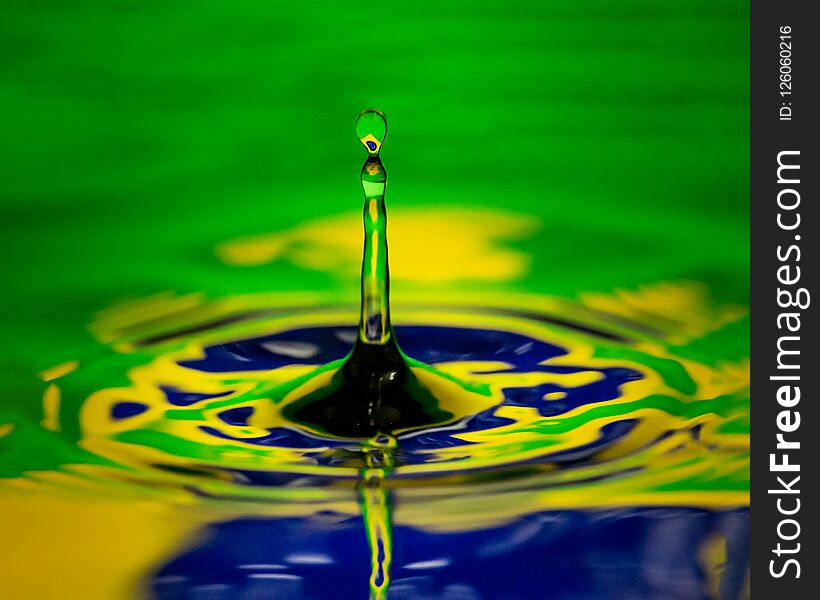 Brazil Water drip close macro flag of country