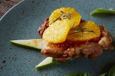 Chicken Steak With Oranges And Greens. Shallow Dof. Stock Images
