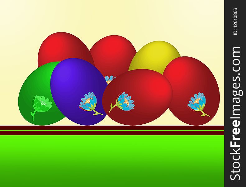 An illustration with colorful easter eggs