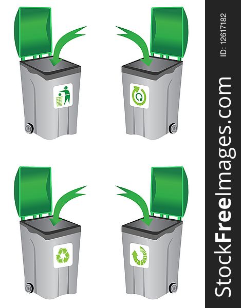 3D recycle bin,  illustration isolated in white background