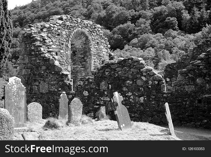 Black And White, Monochrome Photography, Tree, Ruins