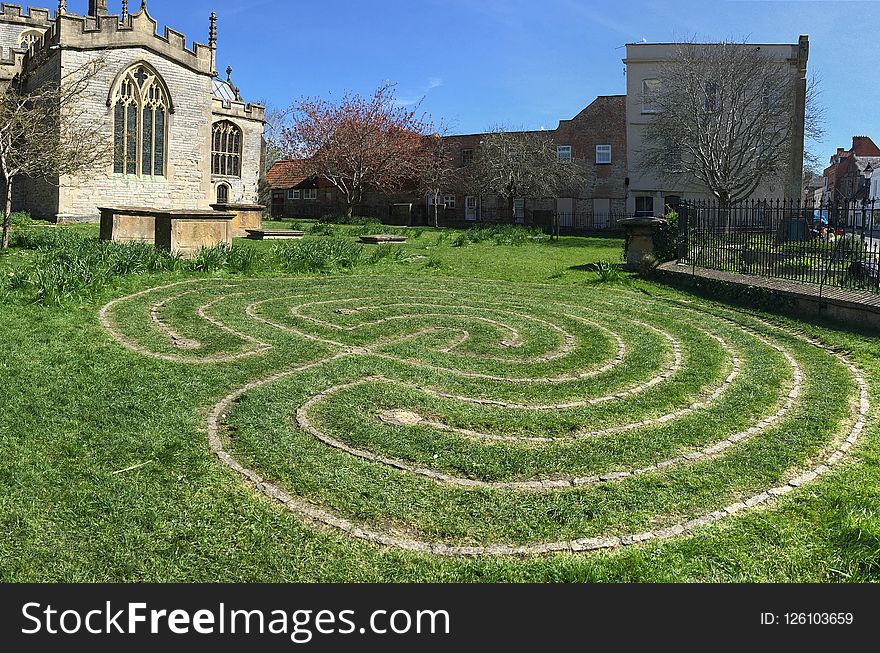 Grass, Labyrinth, Lawn, Garden