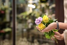 Female Florist Holding Beautiful Bouquet Stock Photo Female Florist Holding Beautiful Bouquet Stock Photo
