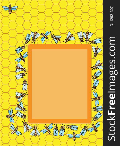 Bee creep on honeycombs,  illustration. Bee creep on honeycombs,  illustration