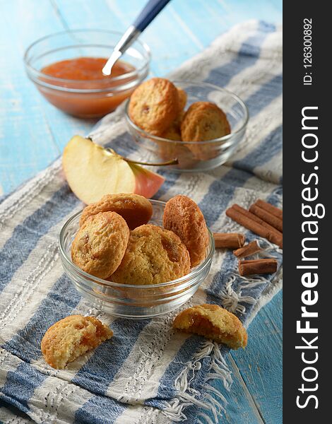 Cookies with apple jam filling - homemade - closeup