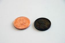 Pennies - Old And New Royalty Free Stock Photo