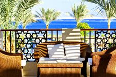 Villa Terrace With Wicker Furniture And Sea View Royalty Free Stock Images