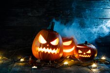 Halloween Pumpkin And Candles Stock Photos