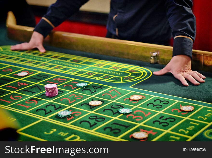 Game chips are on the table in the casino