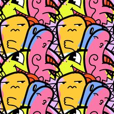 Funny Doodle Monsters Seamless Pattern For Prints, Designs And Coloring Books Royalty Free Stock Photo