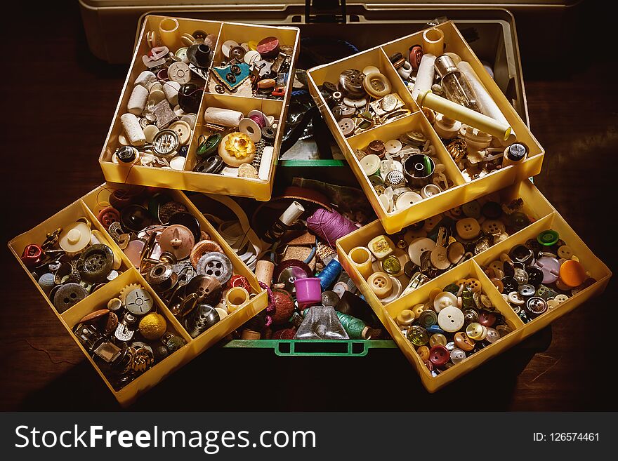 Box Full Of Buttons For Sewing