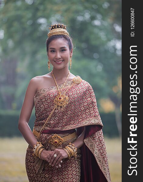 Beautiful Thai woman wearing Thai traditional