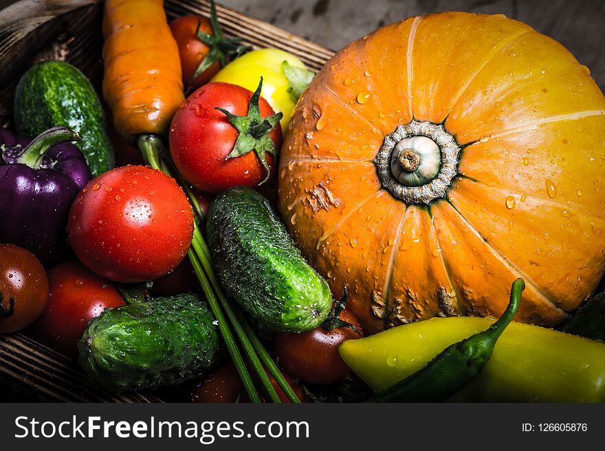 Fresh vegetables and herbs for natural background. Toned