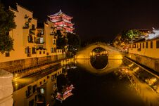 Chinese Nighttime Waterway Royalty Free Stock Photo