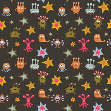 Seamless Background With Cheerful Aliens On A Dark Background Stock Photography