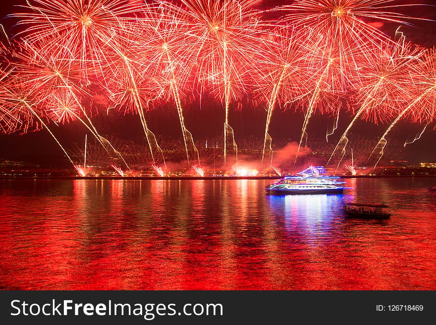 Chinese Fireworks On Night Background