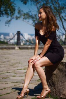 Portrait Of A Beautiful Girl In A Stylish Dress Stock Photos Portrait Of A Beautiful Girl In A Stylish Dress Stock Photos