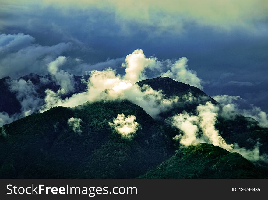 Cloud formations in Swiss mountains Ticino