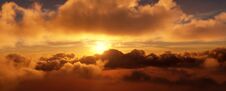 Sunset In The Clouds. The Bright Disk Of The Sun Is Partly Hidden By The Clouds. 3D Rendering Royalty Free Stock Image Sunset In The Clouds. The Bright Disk Of The Sun Is Partly Hidden By The Clouds. 3D Rendering Royalty Free Stock Image