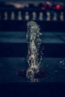 Close Up View Of Fountains Shining In The Night. Shape Of Water. Royalty Free Stock Photo