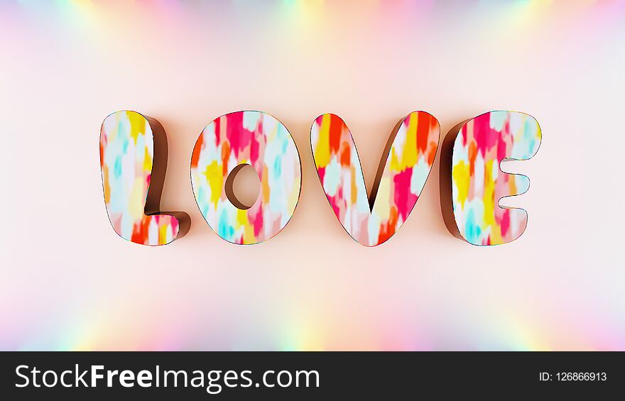 Love text concept colorful background 3d render 3d illustration