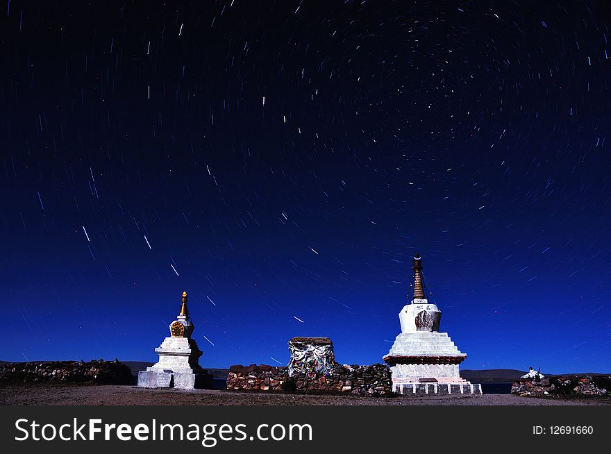 Starry sky , photo in Tibet, China. Stars are rotating on the Northern Star.