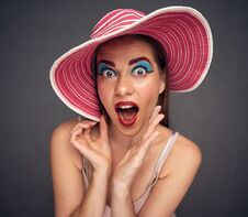 Surprising Woman Wide Angle Portrait. Royalty Free Stock Photos