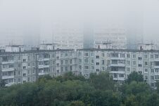Morning Mist Over Panel Houses In Early Autumn Royalty Free Stock Photo