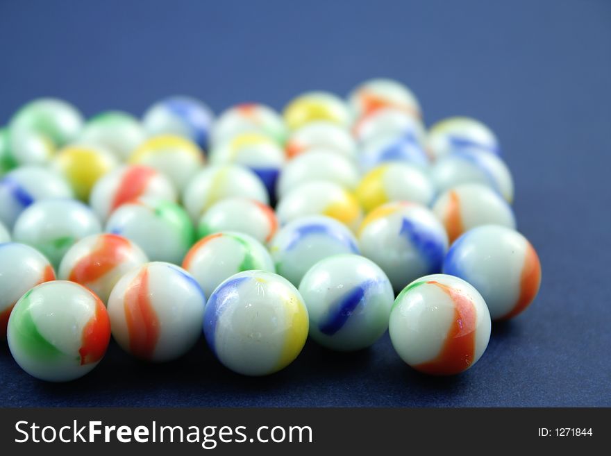 Marbles on a blue background
