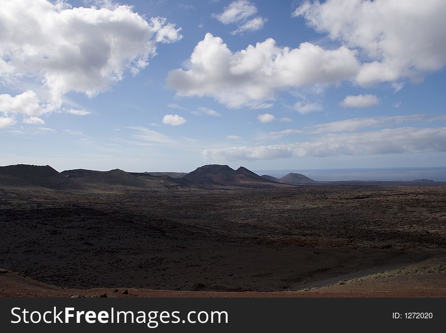 View from the volcano in Lanzarote's Timanfaya park. View from the volcano in Lanzarote's Timanfaya park