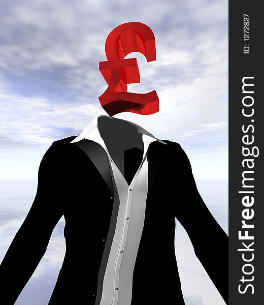 A conceptual image 3D British pound sign that has replaced a businessman's head. A conceptual image 3D British pound sign that has replaced a businessman's head.