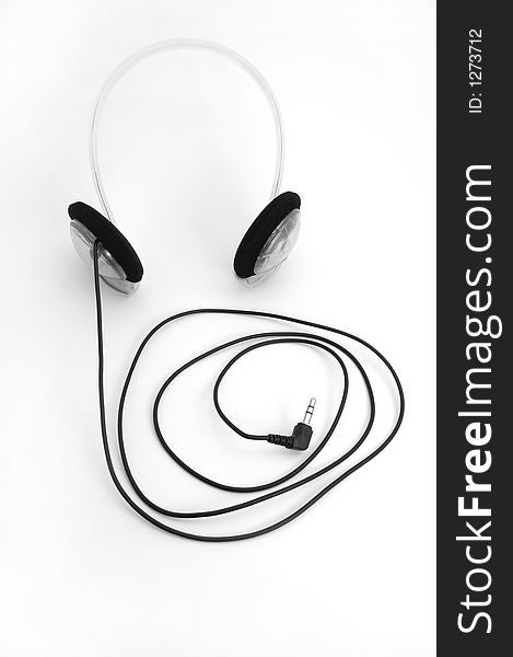 Earphones on white background closeup