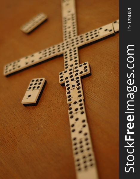 End of game dominoes on wood