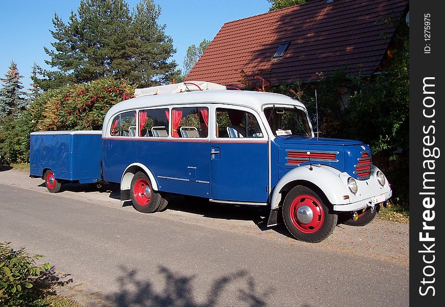 Old touring bus with trailer, type guarantor, zittau, Saxonia, Germany