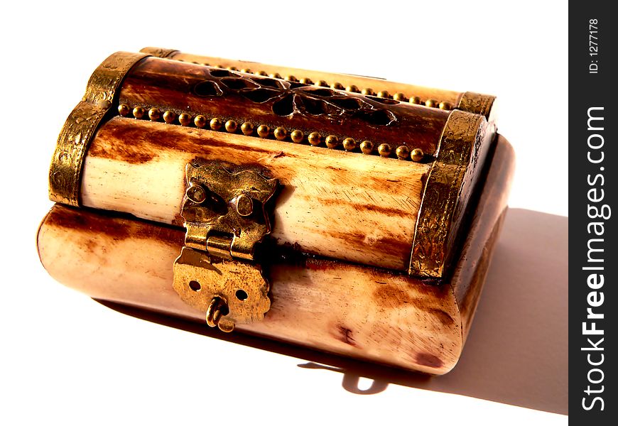 Wooden treasure chest locked - isolated. Wooden treasure chest locked - isolated