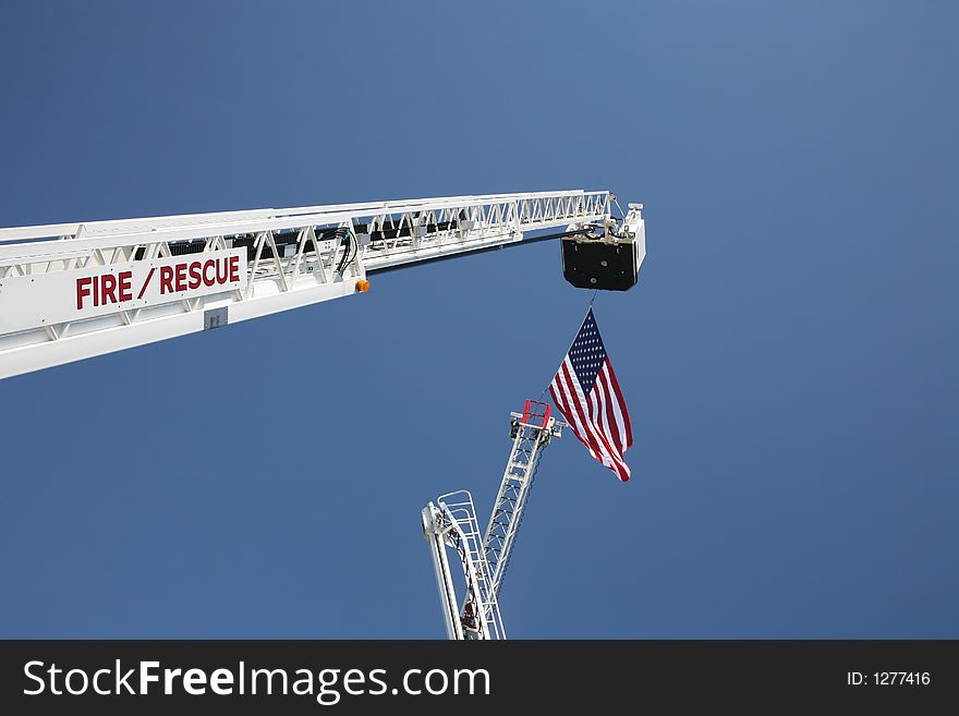 USA Flag And Fire Truck Ladders