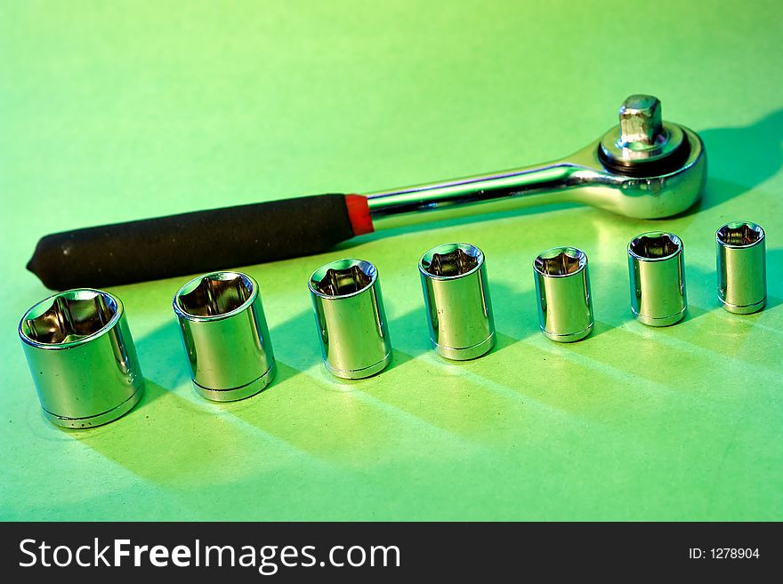 Set of Wrenches on green background