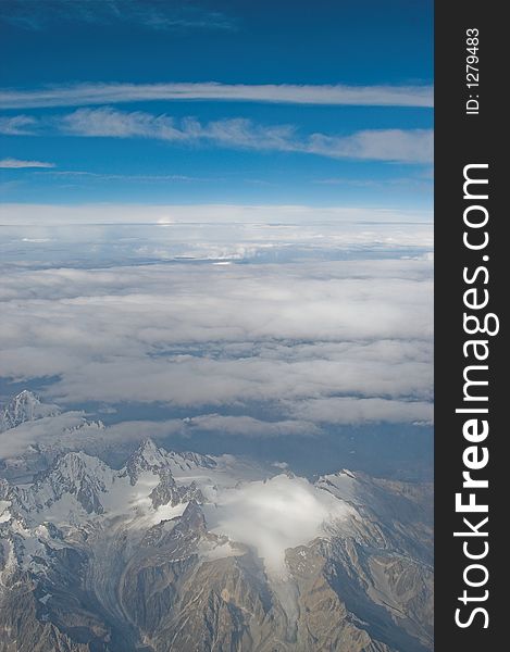 Glaciers in the European Alps seen from an airplane at 28.000 feet. Glaciers in the European Alps seen from an airplane at 28.000 feet.