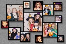 Collage Of Happy Children On Halloween Party. Stock Photography