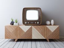 Vintage TV With Mockup Screen On The Media Unit. Stock Photos