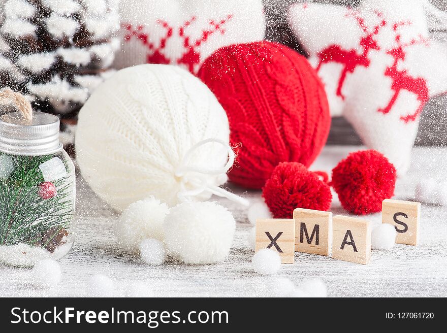 Red And White Knitted Balls