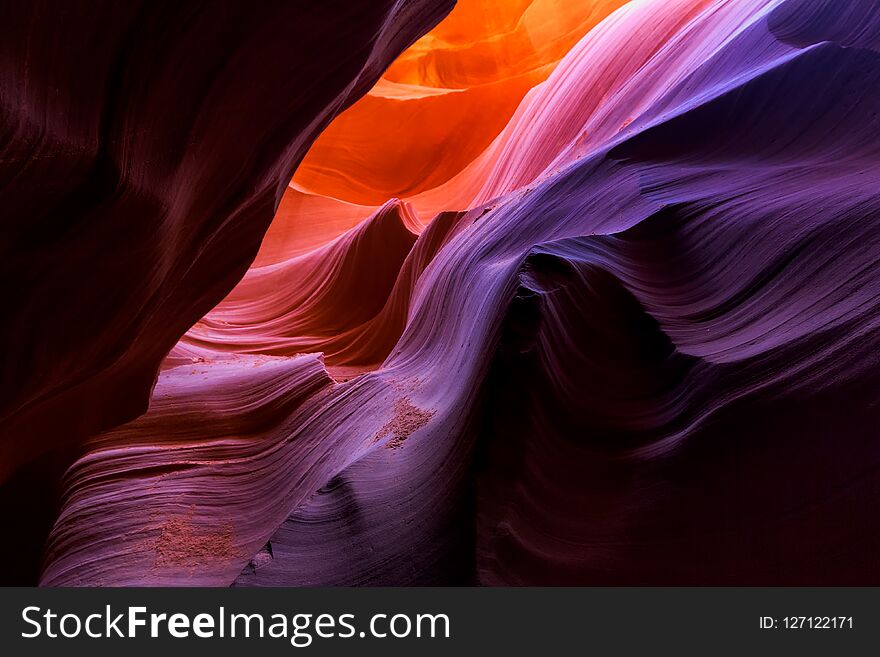 Beautiful wide angle view of amazing sandstone formations in famous Lower Antelope Canyon near the historic town of Page at Lake