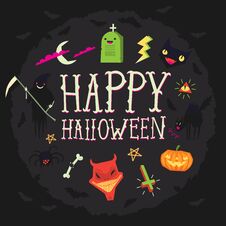 Halloween Poster With Happy Halloween Wishes And Spooky Faces Royalty Free Stock Photos Halloween Poster With Happy Halloween Wishes And Spooky Faces Royalty Free Stock Photos