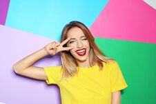 Beautiful Young Woman With Healthy Long Blonde Hair Stock Photo