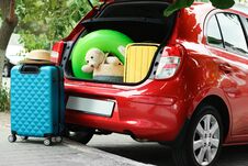 Suitcases And Toys In Car Trunk Stock Photography Suitcases And Toys In Car Trunk Stock Photography