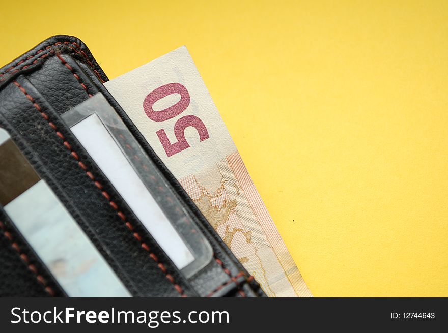 A wallet with fifty euro money