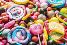 Background From Variety Of Sweets, Lollipops, Chewing Gum, Candies Royalty Free Stock Images
