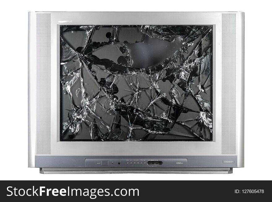 Old TV with broken screen