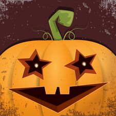 Halloween Cartoon Pumpkin With Face On Dark Background. Vector Cartoon Illustration Of Carved Pumpkin Into Jack-o Stock Photography